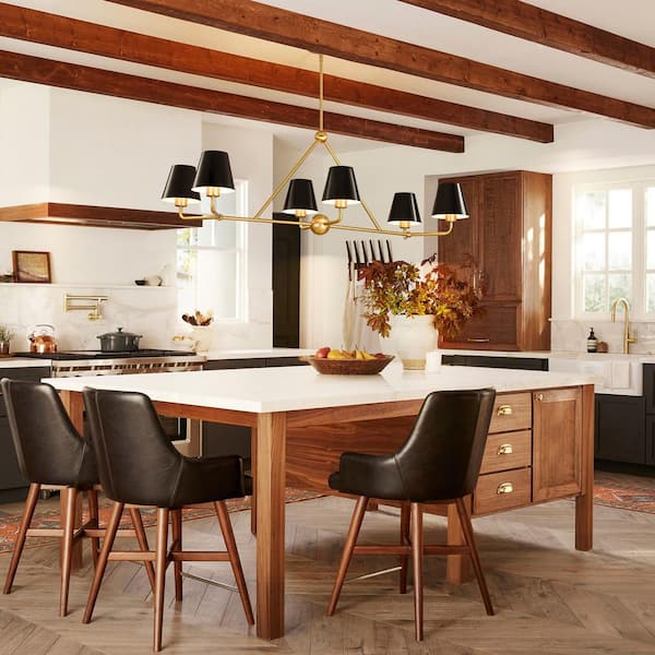 Linnea 6-Light Industrial Vintage Gold and Black Sputnik Cone Large Chandelier for Dining Room