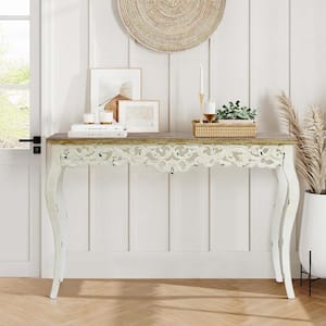 42.25 in. Off White and Natural Wood Standard Rectangle Wood Console and Entry Table