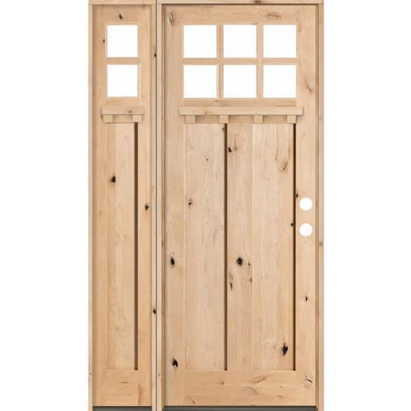 Krosswood Doors 50 in. x 96 in. Craftsman Knotty Alder 6-Lite with DS Unfinished Left-Hand Inswing Prehung Front Door with Left Sidelite