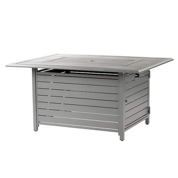 Oakland Living 48 in. x 36 in. Grey Rectangular Aluminum Propane Fire Pit Table, Glass Beads, 2 Covers, Lid, 55,000 BTUs