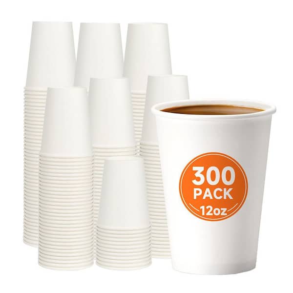 Classic White Disposable Paper Coffee Cups 12 oz Hot Drink Eco Friendly To Go Tableware 300 Pack Per Case