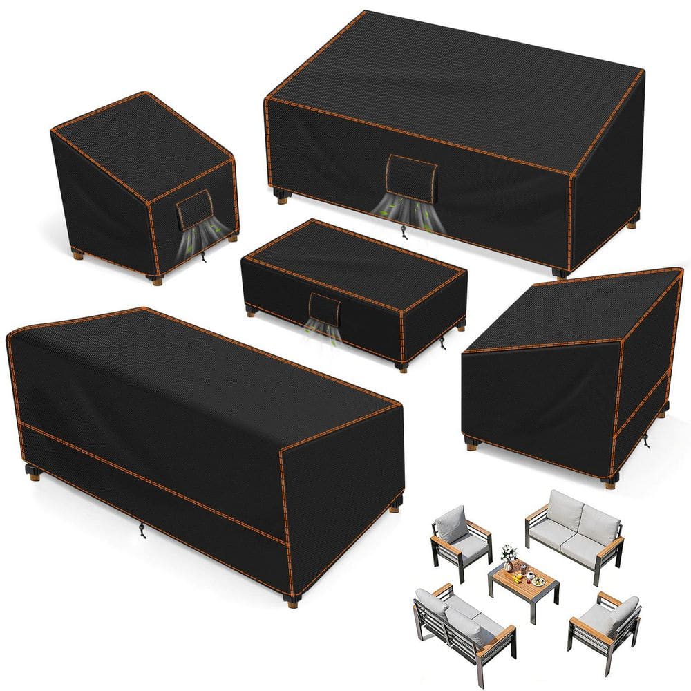 5 Piece Black Patio Furniture Set Covers, 420D Outdoor Furniture Cover, UV Fade Protection, Tear-Resistant price history on PriceWatchPro