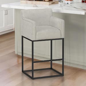 Luna 30 in. Gray Fabric Upholstered Counter Height Bar Stool with Black Metal Frame Square Counter Stool