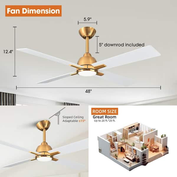 Parrot Uncle 48 in. Indoor Integrated LED Gold Ceiling Fan with
