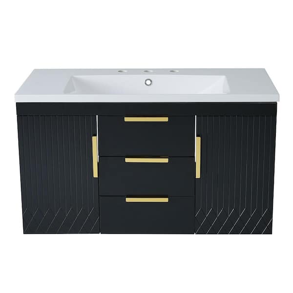 Aoibox 36 in. Wall Mounted Black Bath Vanity with White Resin Sink Top ...