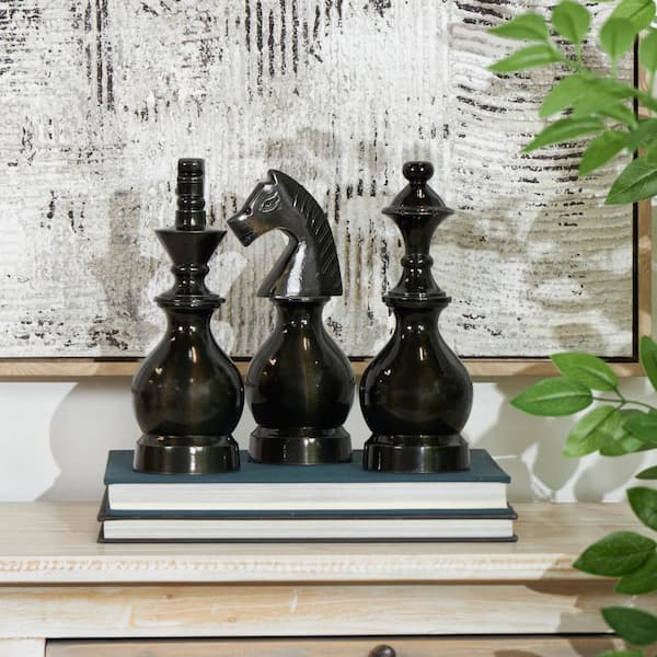 Gray Aluminum King, Knight, Bishop Chess Sculpture (Set of 3)