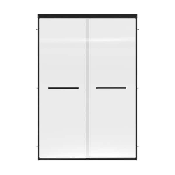 60 in. W x 72 in. H Sliding Framed Shower Door in Matte Black with Clear Glass