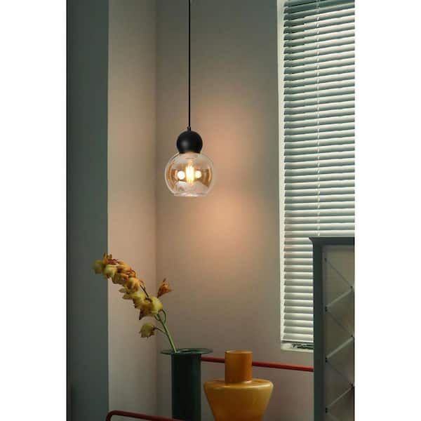 Black Double-Bubble Design E26 Socket Mini Pendant Light with Spherical Amber Glass Shade (Bulb Not Included)