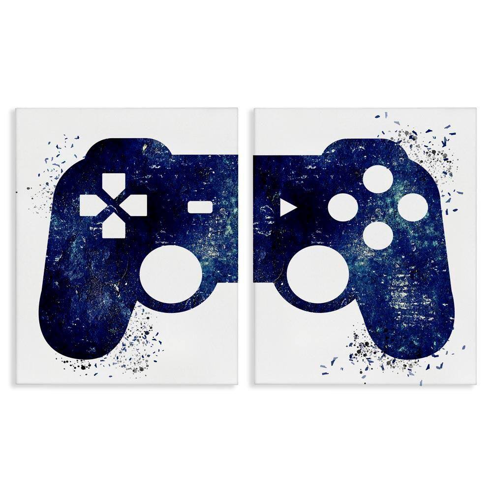 Blue Controller Modern Speckles by Kim Allen 2-Pieces Unframed Abstract Graphic Art Print 30 in. x 24 in.