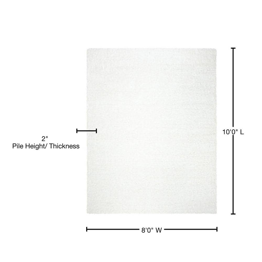 Ivory Solid Shag 8' x 10' Wool and Synthetic Area Rug