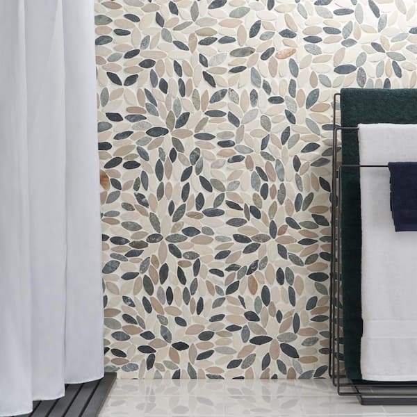 Countryside Flower Multicolored 11.81 in. x 11.81 in. Natural Stone Floor and Wall Mosaic Tile (0.97 sq. ft./Each)