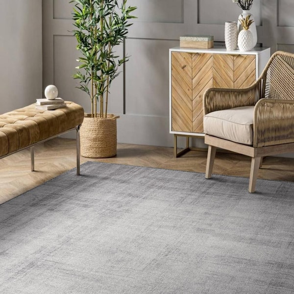 8 ft. x 10 ft. Grey Abstract Area Rug, Machine Washable, Non-Slip, Vintage Rug, Soft Indoor Carpet with Rubber Backing