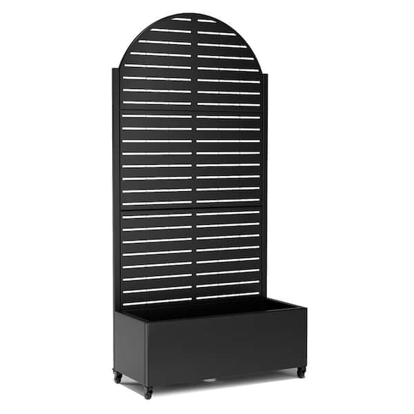 35 in. x 16 in. x 71 in. Black Arched Metal Raised Garden Planter Box with Trellis, Rolling Wheels