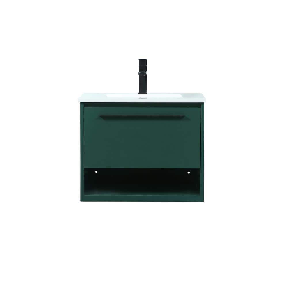 Timeless Home 24 in. W Single Bath Vanity in Green with Engineered Stone Va