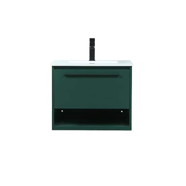 Unbranded Timeless Home 24 in. W Single Bath Vanity in Green with Engineered Stone Vanity Top in Ivory with White Basin