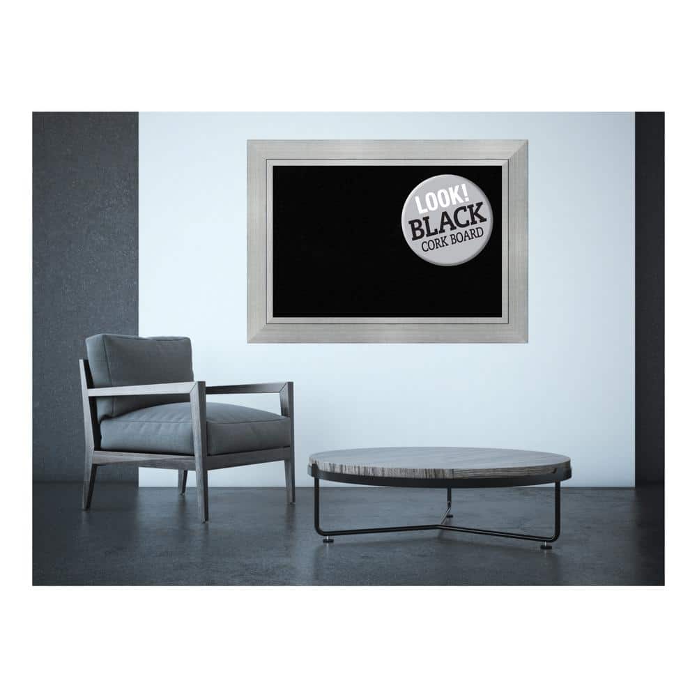 Romano Silver Wood 44 in. x 32 in. Framed Black Cork Board