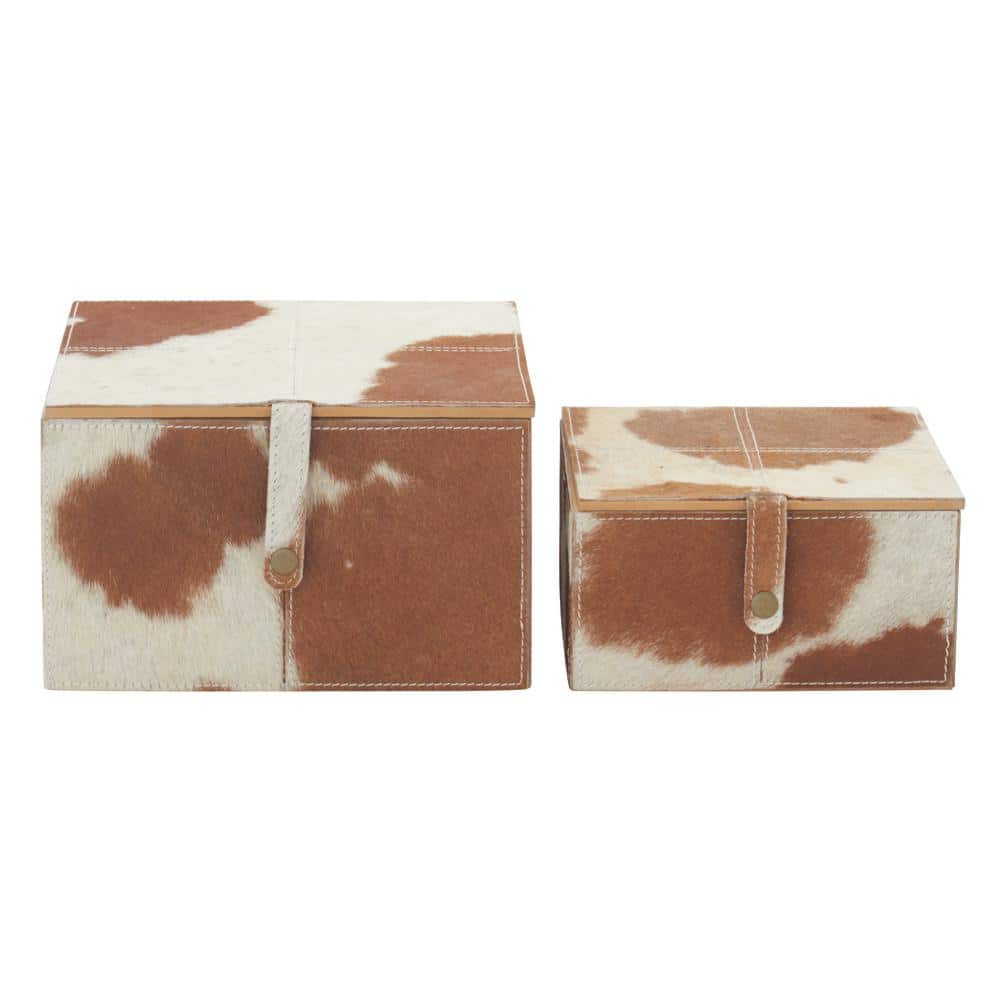 Handcrafted Brown Leather Decorative Box Set with Dividers, 10"W