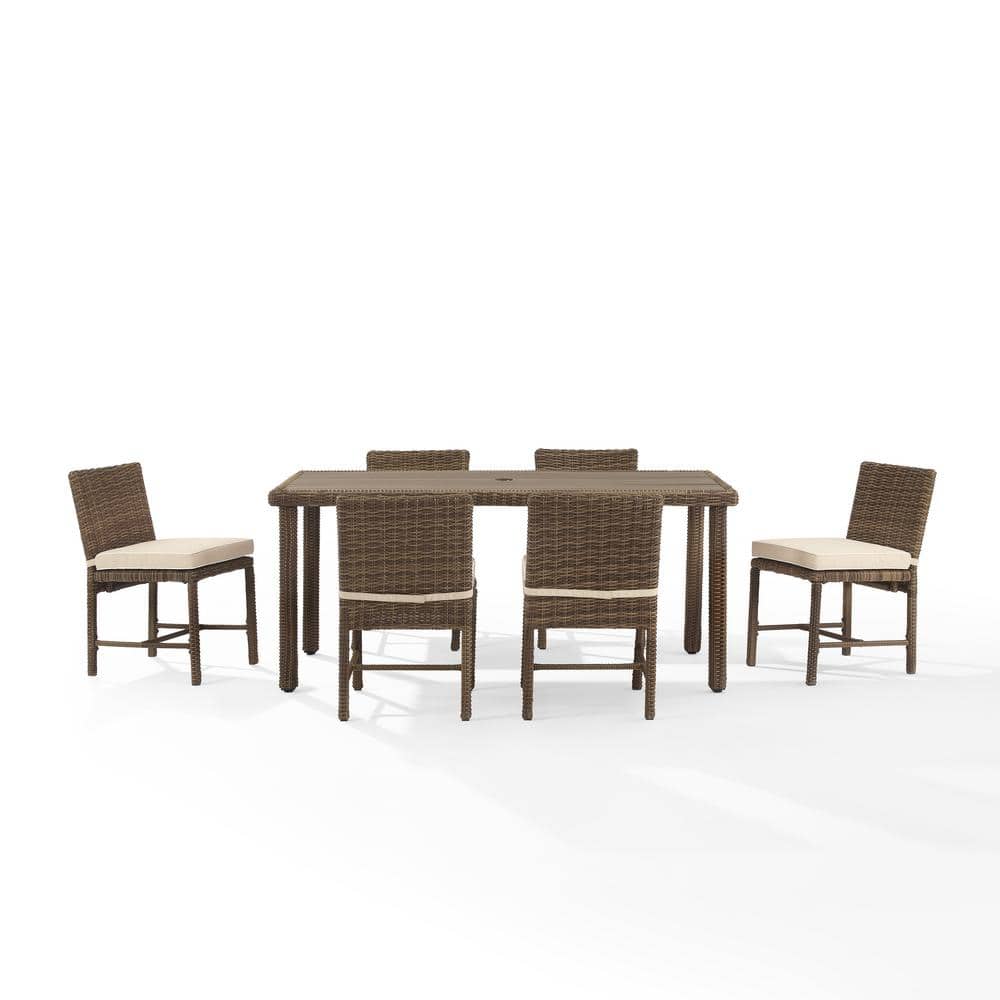 Bradenton 7-Piece Sand Wicker Outdoor Dining Set with Cushions