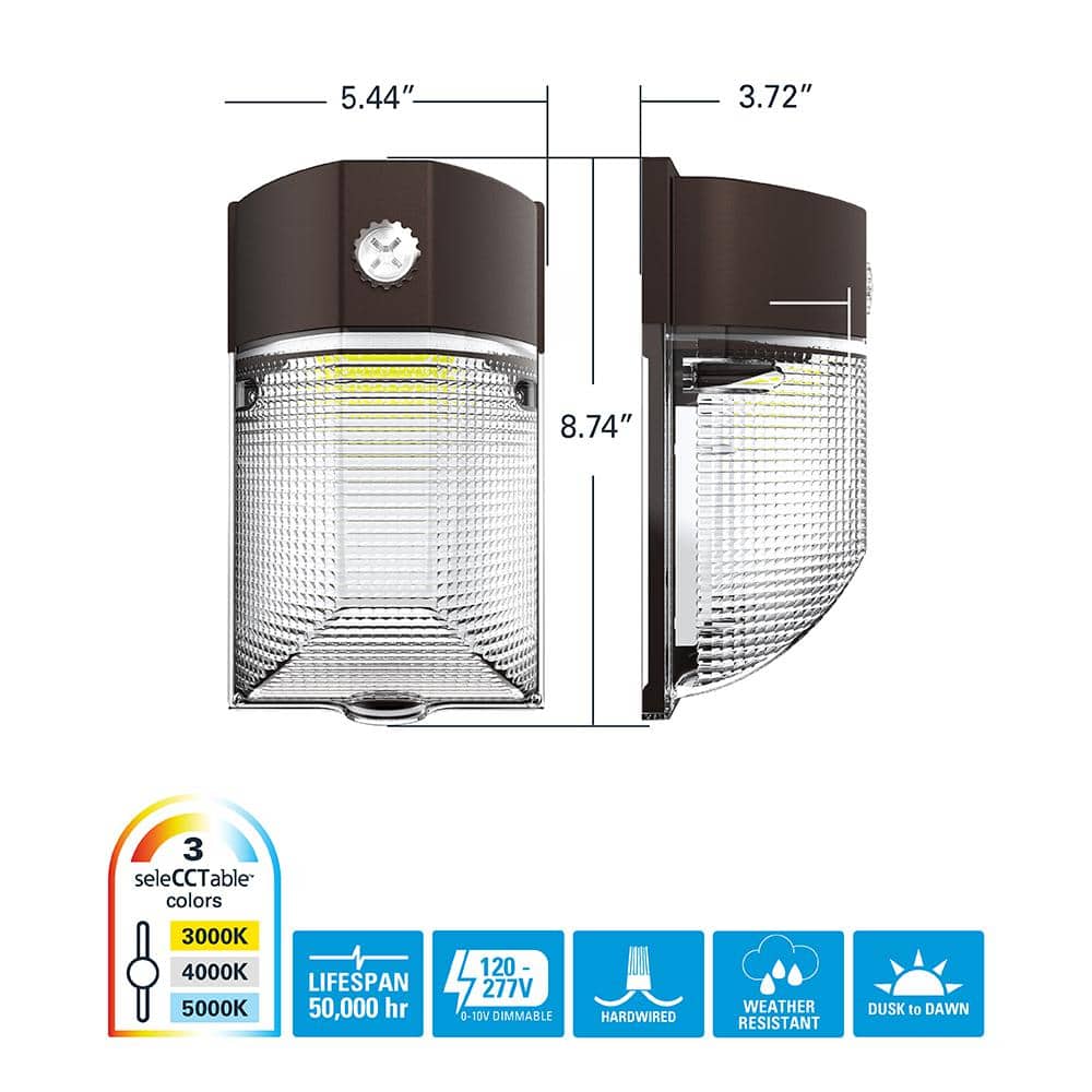 Bronze LED Dimmable Mini Wall Pack with Dusk to Dawn Sensor