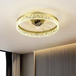19.7 in. LED Modern Indoor 6 Speed Dimmable Gold Smart Low Profile Flush Mount Ceiling Fan Light with Remote Control APP
