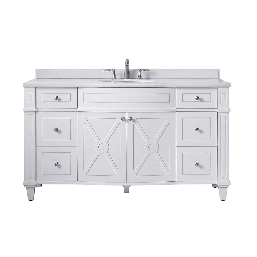 Reviews For Home Decorators Collection Bergeron 60 In W X 22 In D Bath Vanity In White With Cultured Stone Vanity Top In White With White Basin Bergeron 60w The Home Depot