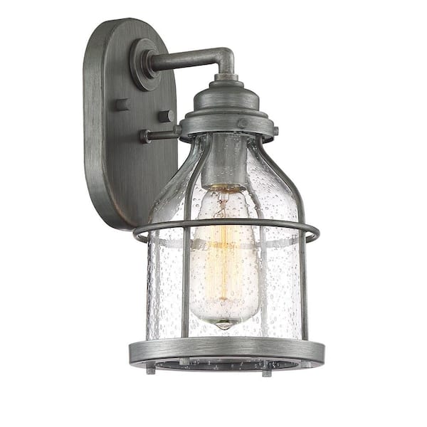 Designers Fountain Brensten 11.75 in. Weathered Iron 1-Light Outdoor Line Voltage Wall Sconce with No Bulb Included