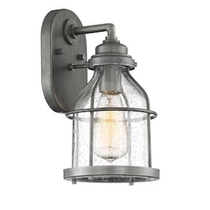 Brensten 11.75 in. Weathered Iron 1-Light Outdoor Line Voltage Wall Sconce with No Bulb Included