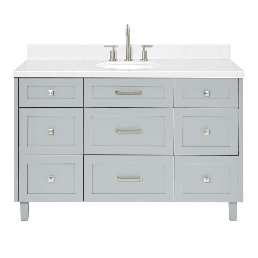 Gray Solid Wood Single Sink Bathroom Vanity with Carrara Quartz Top