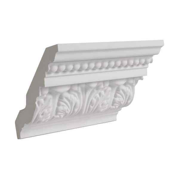 American Pro Decor 3-3/4 in. x 4-3/4 in. x 6 in. Long Acanthus and Dots Polyurethane Crown Moulding Sample