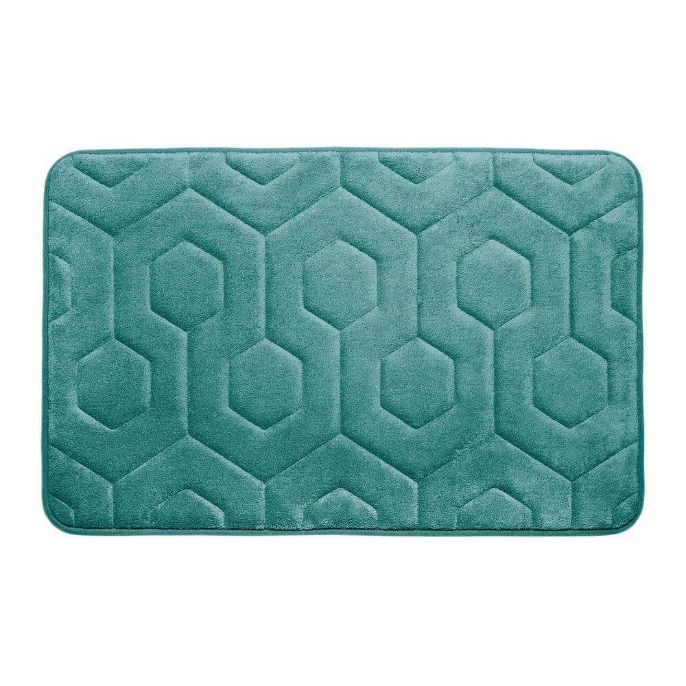 Hexagon Marine Blue 17 in. x 24 in. Memory Foam Bath Mat
