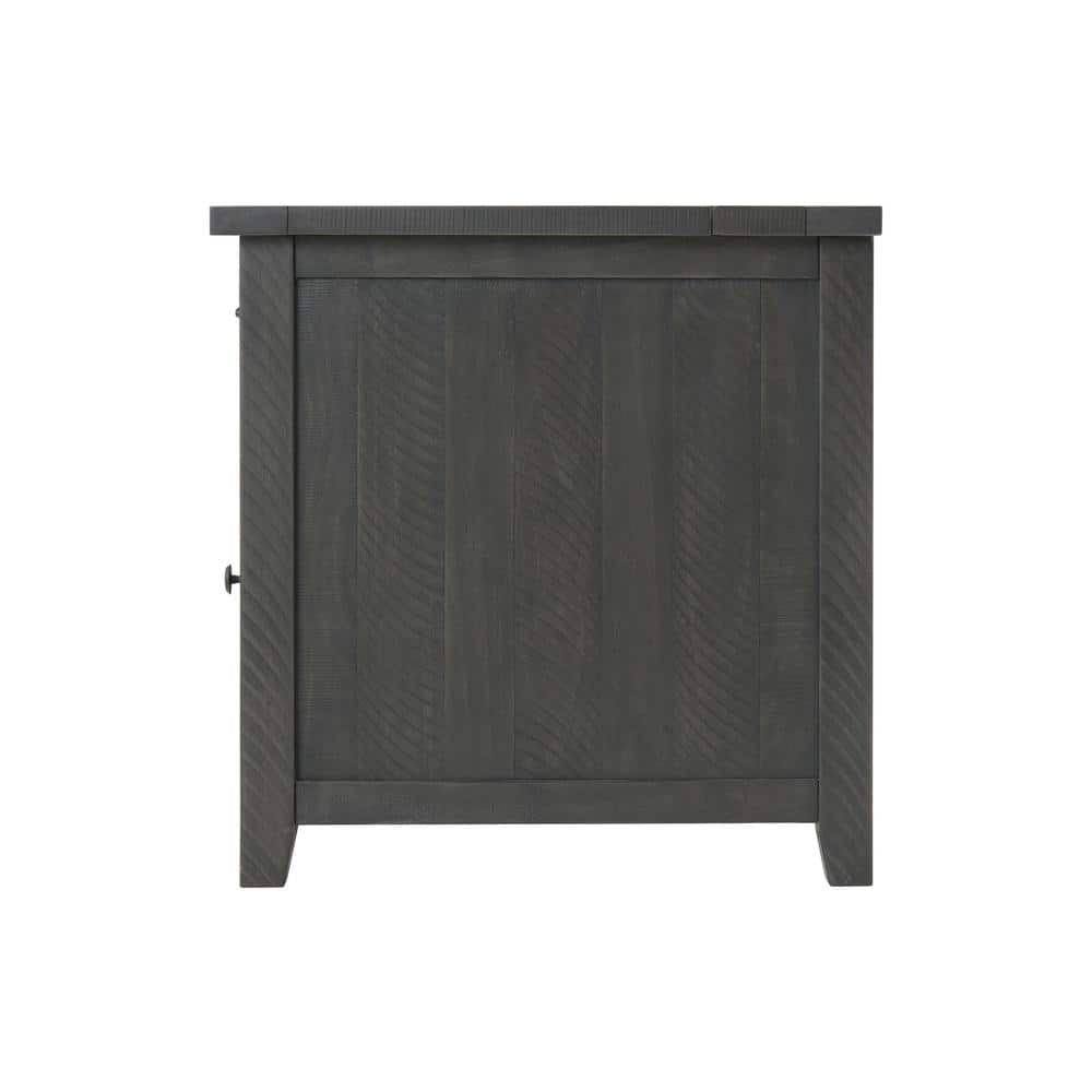 Rustic Gray Pine Chairside Table with Power Outlets and USB Ports