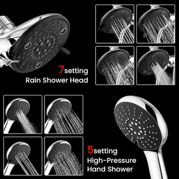 12-Spray 8 in. Dual Tub Wall Mount Fixed and Handheld Shower Head in Polished Chrome