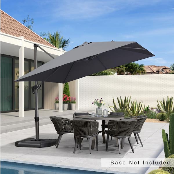PURPLE LEAF 10 ft. Square Outdoor Patio Cantilever Umbrella Aluminum Offset 360° Rotation Umbrella in Light Gray