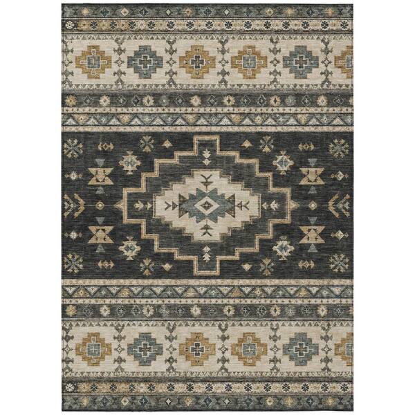 Chantille Machine Washable Indoor/Outdoor Abstract ACN3125 Graphite 8 ft. x 10 ft. Area Rug