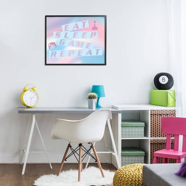 Pastel Eat Sleep Game by Yass Naffas Designs Black Framed Typography Giclee Art Print 24 in. x 30 in.