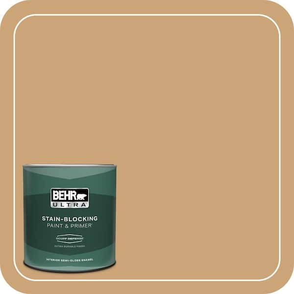 BEHR ULTRA 1 qt. #BIC-30 Corkboard color Extra Durable Semi-Gloss Enamel Interior Paint & Primer