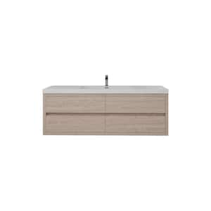 Louis 59 in. W x 20 in. D x 22 in. H Single Sink Floating Bath Vanity in Pink Wood with White Acrylic Top