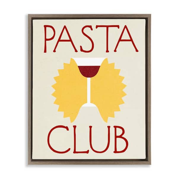 Stupell Industries Pasta Club with Wine by Daphne Polselli Brown Floater Frame Food Graphic Art Print 21 in. x 17 in.