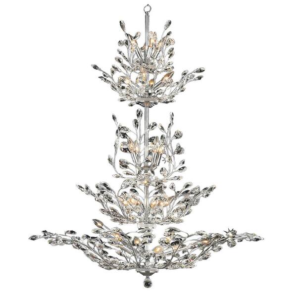 Worldwide Lighting Aspen 26-Light Polished Chrome with Clear Floral Crystals Large 4-Tier Chandelier