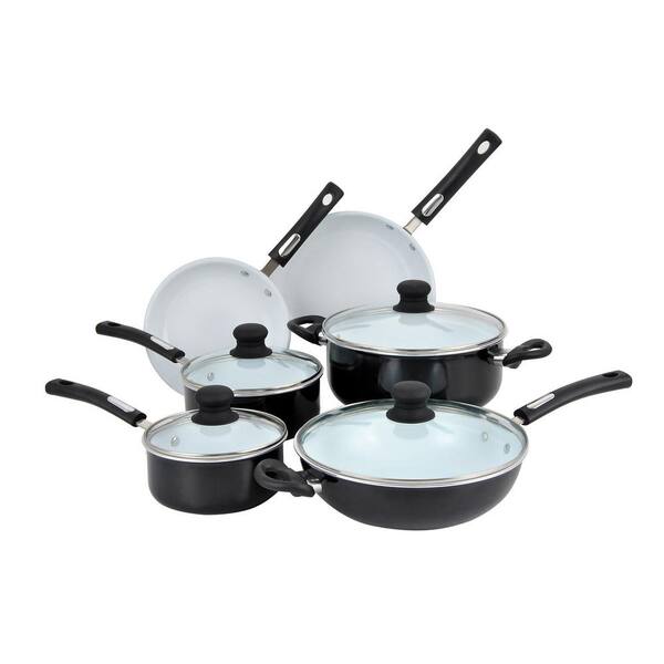 Hamilton Beach 10-Piece Black and White Cookware Set with Lids