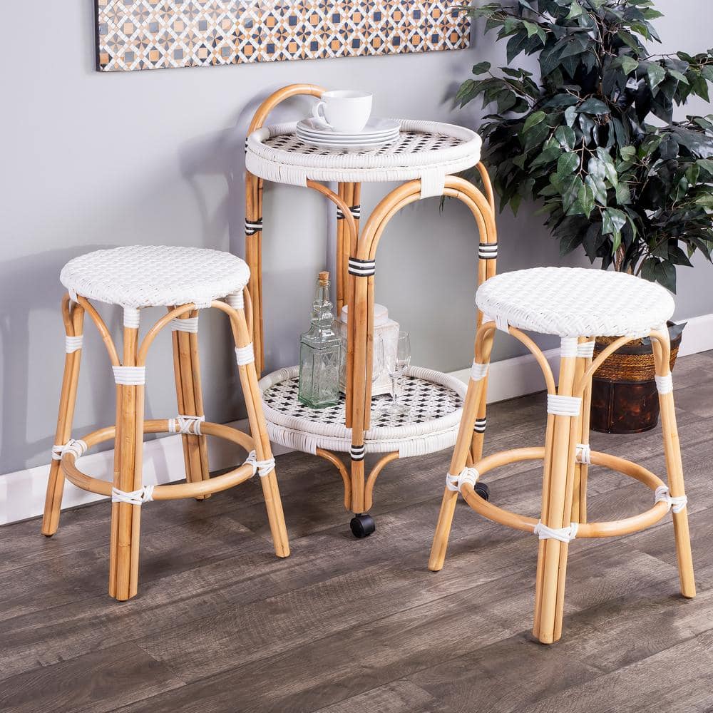 Cote d'Azur Inspired White Woven Rattan Counter Stool