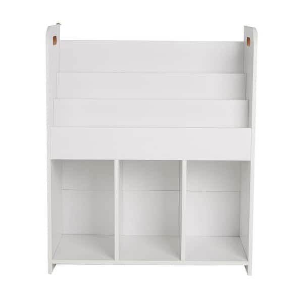 SUPER DEAL 2 Tier 6 Cube Storage Shelf Cubby Organizer Bookshelf with 3  Bins 3 x 2 Wood Open Shelf Bookshelves System Low Toy Cabinet for Bedroom