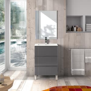 Malmo 24 in. W x 14 in. D x 34 in. H Bathroom Vanity in Gray with White Porcelain Top with White Sink