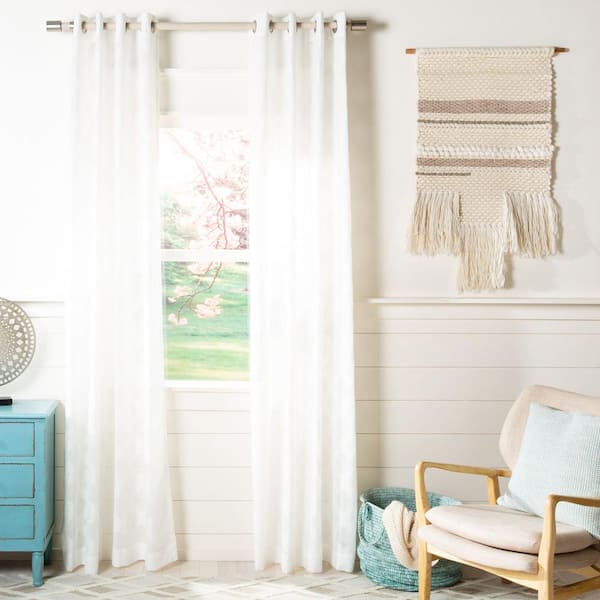 SAFAVIEH White Geometric Grommet Sheer Curtain - 52 in. W x 96 in. L