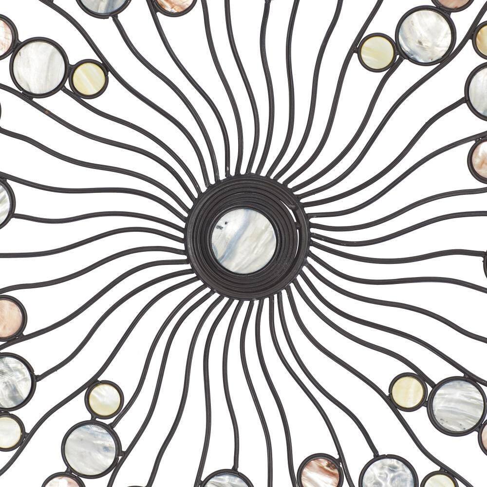 Multi-Colored Iron Sunburst Wall Sculpture with Marble Accents