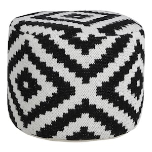 Amelia Black Cotton Round Accent Ottoman