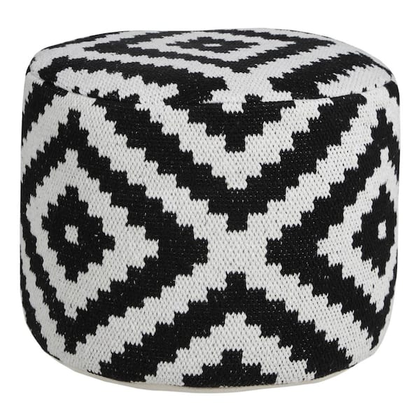 HomeRoots Amelia Black Cotton Round Accent Ottoman