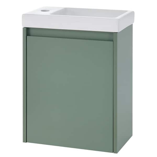 Tileon 16 in. W. x 7 in. D x 21 in. H Single Floating Bath Vanity in Green with White Ceramic Top