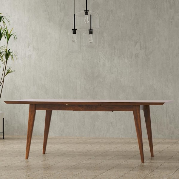 Draper Rectangle Mid Century Modern Walnut Veneer Wood 84 in. 4-Legs Dining Table Seats 8