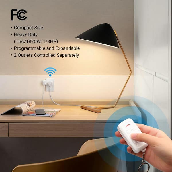 Indoor Remote Control Outlet Switch Set, 2 Independent Control, White